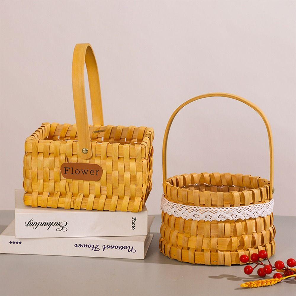 Brown Handheld Woven Flower Basket with Handle Decorative Baskets Gift Storage Basket