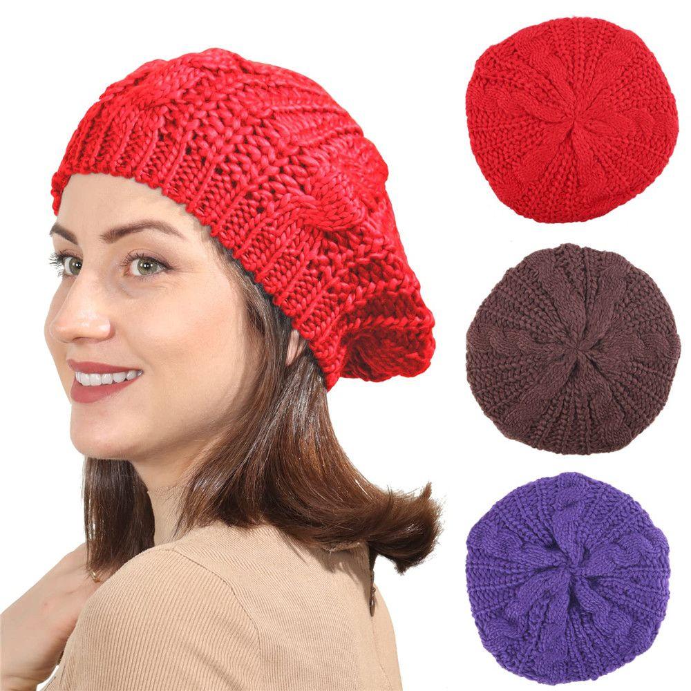 Fashion Vintage Elegant Ribbed Beret Hat Painter Hat French Artist Cap Knitted Cap