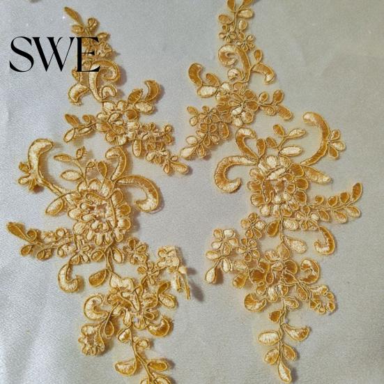 Embroidery Lace Applique 2 Pcs Sewing Flower Fabric Collar Patch Motif Trim for Clothing Wedding Gown Dress Bridal DIY Crafts Daily Wear Tailor Shops