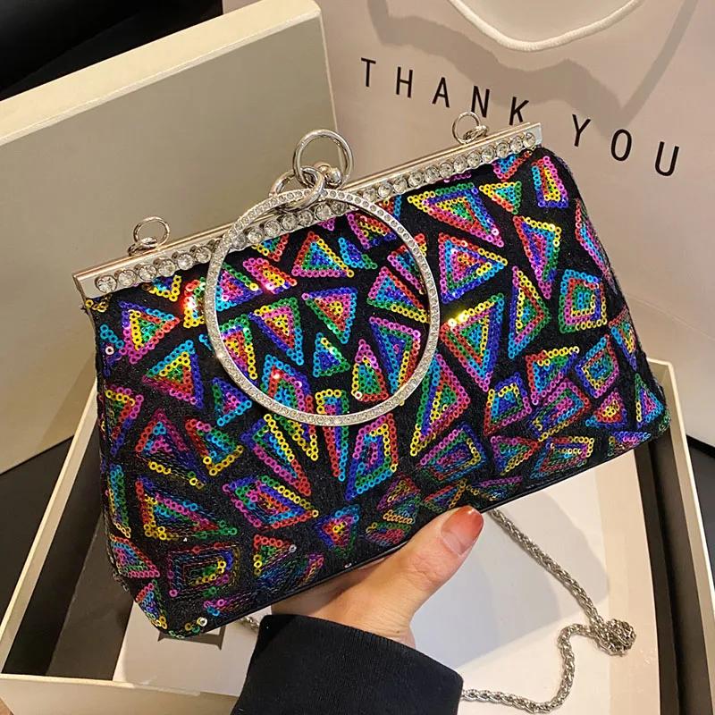 Сумки-мессенджеры с блестками и кристаллами на цепочке для женщин, блестящая сумочка-клатч с зажимом для роскошной свадебной вечеринки, дизайнерский клатч