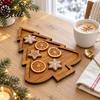 Natural Wood Snack Organizer Christmas Tree And Elk Serving Tray, Durable Partitioned Decorative Nut Fruit Tray Food Platter, Dinnerware for