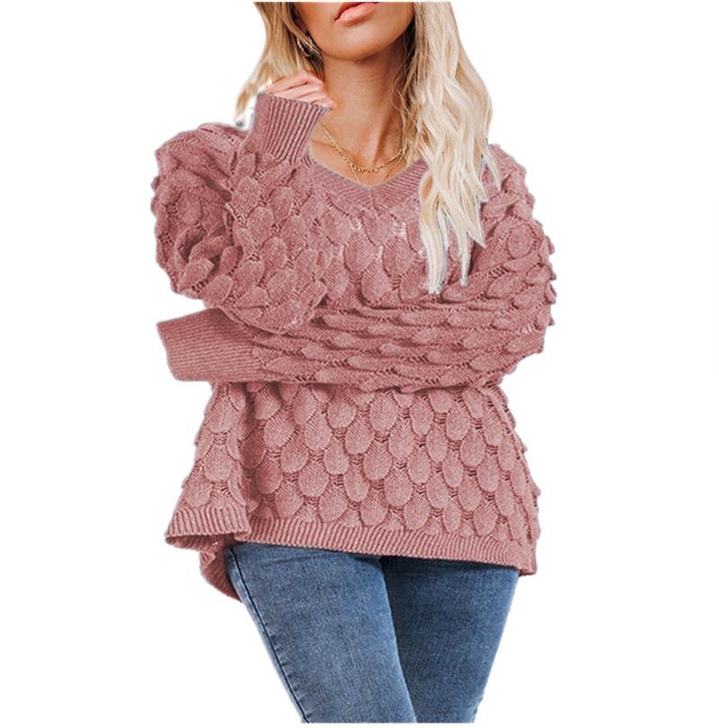 New Winter Sweater, Knitted Feather Hollow V-Neck Long-Sleeved Sweater For Women, Factory Direct Sales