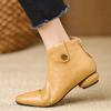 Fashion Camellia Square Toe Low Heel Short Ankle Boots Comfortable Soft Leather Booties for Women
