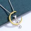 VENTFILLE 925 Sterling Silver Japanese and Korean Version of The Cat On The Moon Necklace Female Clavicle Chain Sen Simple Perso