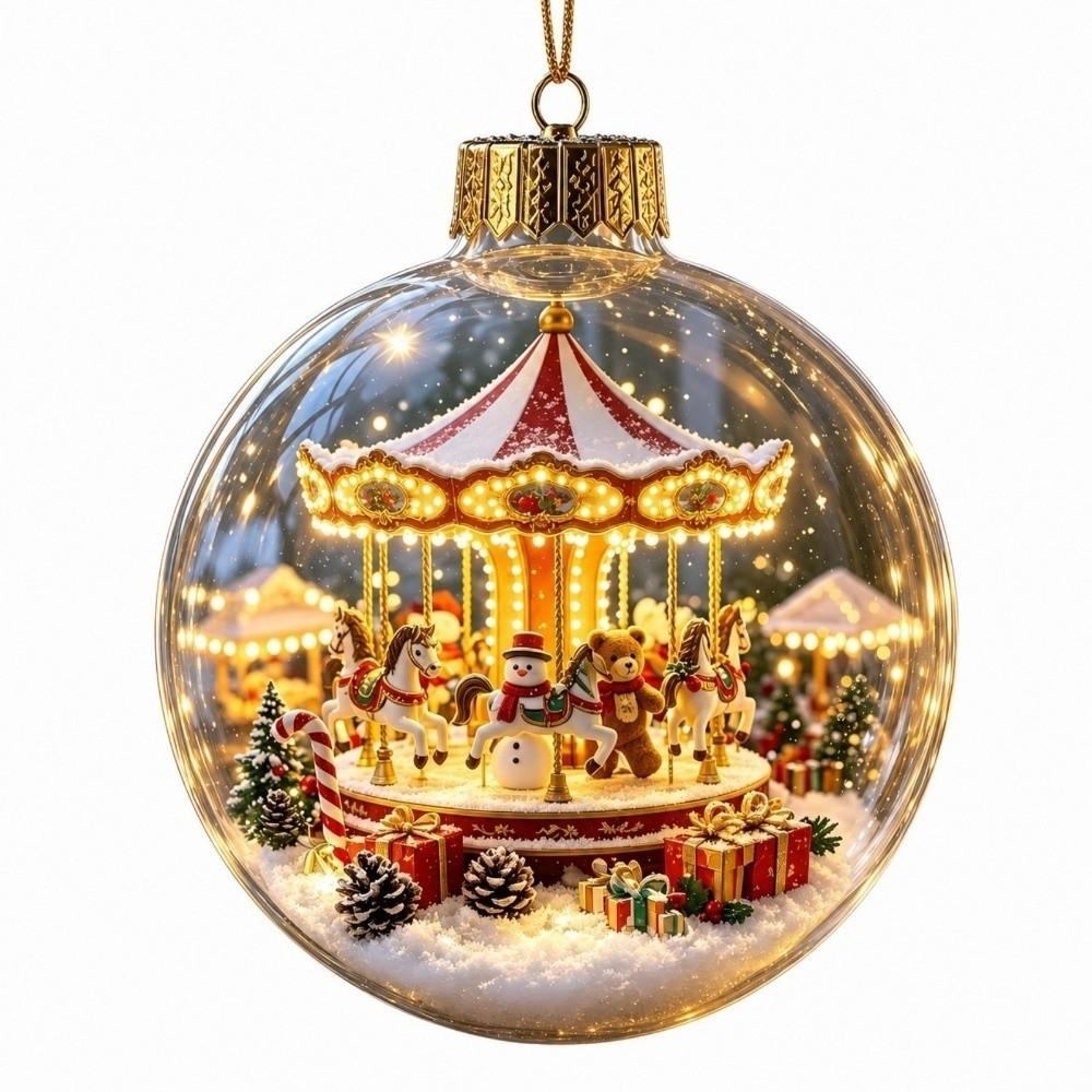 Acrylic Clear Christmas Bauble Ornament Sleigh Reindeer Santa Snowman Deer Pendant Family Holiday