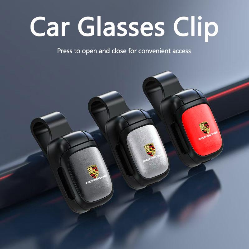 AIHQR1 Car Sun Visor Glasses Holder Sunglasses Case Eyeglasses Clip For Porsche Cayenne Panamera Macan Boxster Cayman 718 911 Sticker