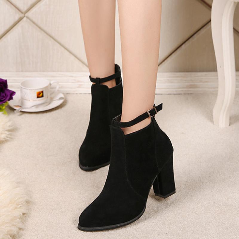European and American Design Short Boots 2024 Autumn and Winter New Thick Heel Short Boots Women's Large 34-43 Zapatos Mujer