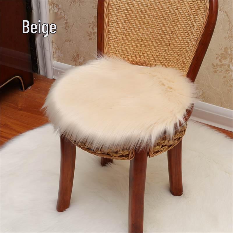 White Faux Wool European-Style Plush Cushion for Butterfly Chair or Vanity Stool