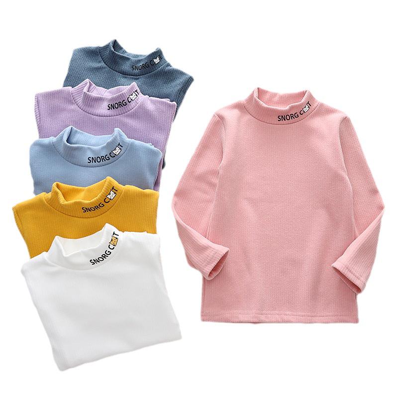 Детская футболка с длинным рукавом Sanded – теплая, плотная, с воротником средней высоты для мальчиков и девочек, осенне-зимний корейский стиль.