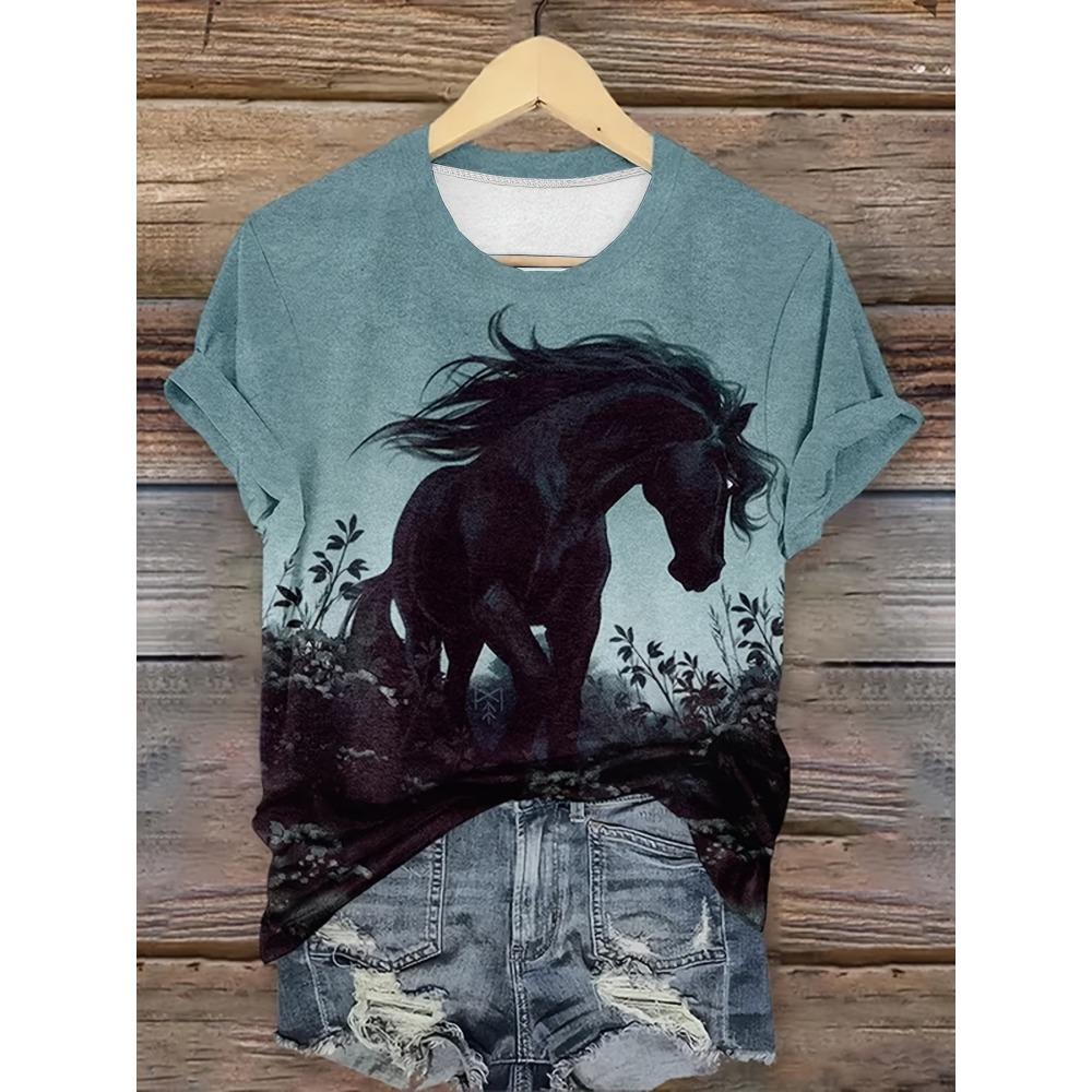 Летняя футболка с 3D-принтом с животным узором, женская уличная мода, повседневный топ с коротким рукавом и круглым вырезом для ежедневной носки