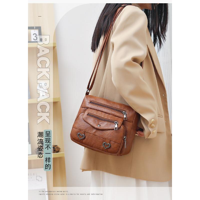 Women Bag Crossbody Bag Soft Leather Versatile Multi-Pocket Shoulder Bag Women Mom Bag Travel Backpack