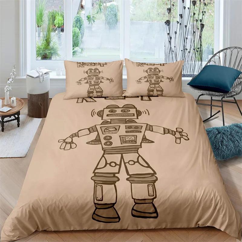 Комплект постельного белья с изображением робота, мультяшный космический робот, комплект постельного белья в стиле пэчворк, футуристическая машина, одеяло, чехол для близнеца, полный комплект для мальчика