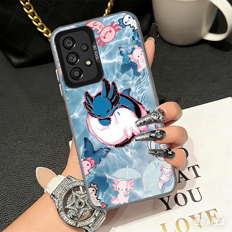 Мультяшный милый мягкий чехол для телефона с аксолотлем для Samsung A17 A16 A15 A14 A13 A57 A56 A55 A54 A53 A37 A36 A35 A34 A33 A26 A25 A24 A23 A52