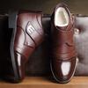 Soft Leather Men's Cotton Shoes Winter Velvet Casual Soft Leather Snow Boots Thickened Velvet High-top Leather Shoes