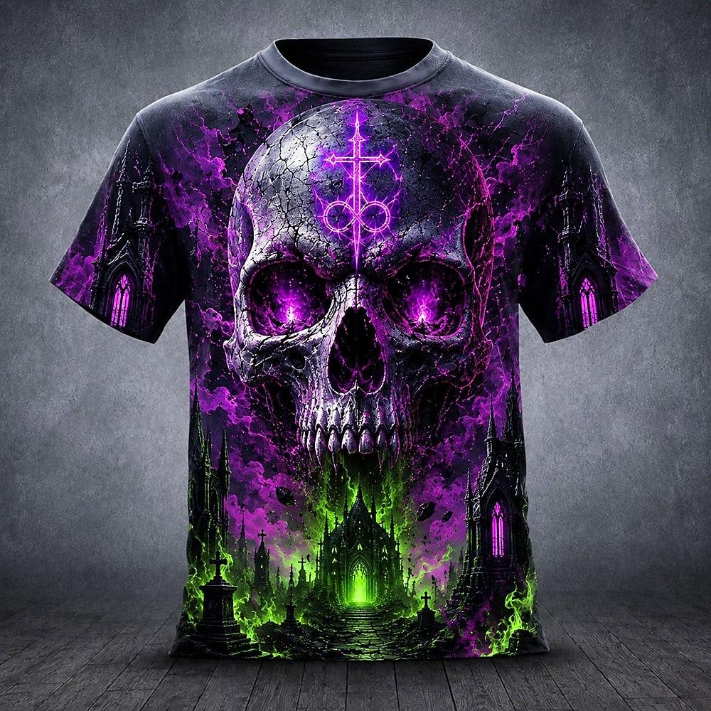 Halloween Men's Skull Skulls T Shirt Short Sleeve T shirt 3D Print Crew Neck Shirt Exaggerated Designer Horror Club Summer