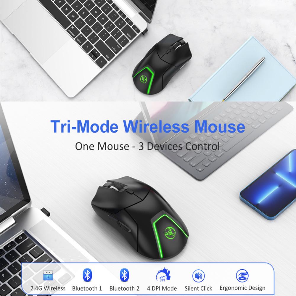 Rechargeable Wireless Bluetooth Mouse Three-modes 2.4ghz Colorful Rgb Backlit 4000dpi Gaming Mice Silent Laptop Mouse