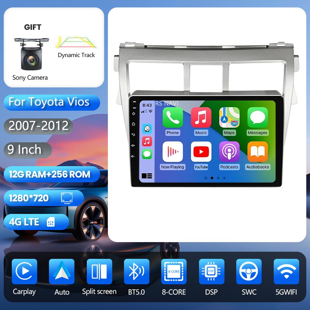 Android 16 pour Toyota Vios Yaris 2007 - 2012 Carplay auto autoradio GPS lecteur multimédia DSP caméra 360° contrôle par application Snapdragon