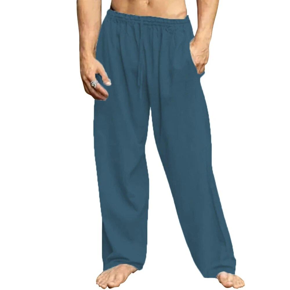 Мужские хлопковые льняные свободные брюки мужские летние повседневные однотонные брюки брюки большого размера