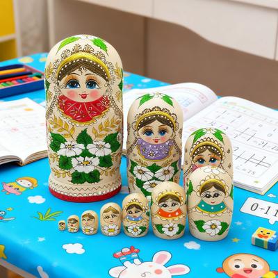 10 шт./набор Матрешка ручной работы из дерева 10 слоев Русская матрешка Винтажная девочка Штабелируемая игрушка Украшение для дома и офиса