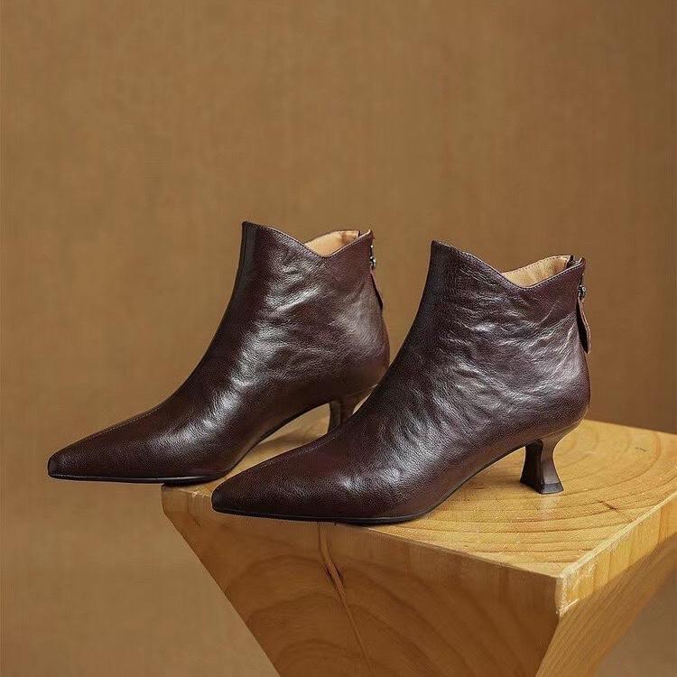 Сексуальные женские ботильоны с острым носком на шпильках, кожаные ботинки, зима 2025 года, новые зимние ботинки «Челси», гладиаторские ботинки в стиле ретро, женские ботинки