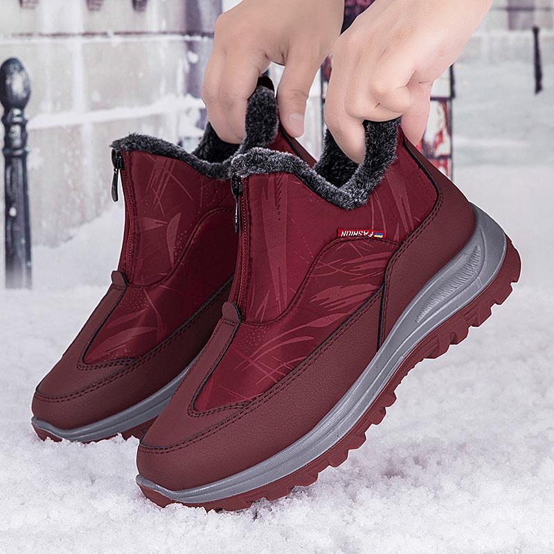 Модные женские зимние ботинки с флисовой подкладкой, зимние теплые водонепроницаемые ботинки без застежек, теплые уличные короткие ботинки