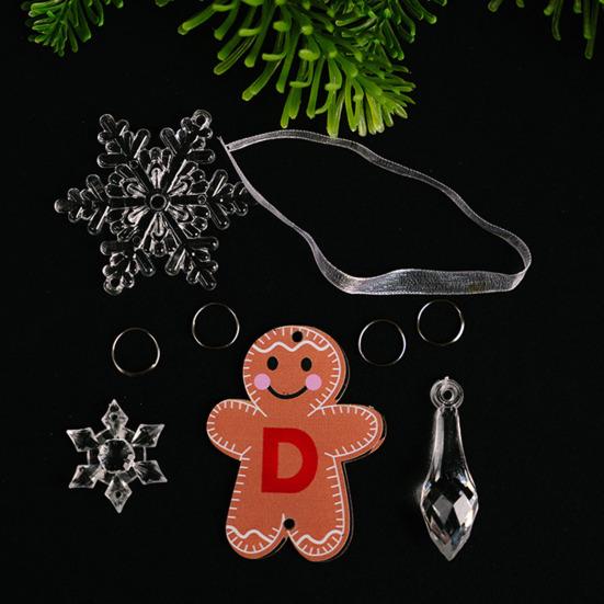 Christmas Gingerbread Man Letter Ornament Name Initial Gingerbread Hanging Decoration with Clear Acrylic Snowflake Icicle for Xmas Tree Party Decor