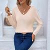 Осенне-зимняя элегантная женская футболка с V-образным вырезом, прошитая модная кружевная завязка сзади, бант, длинный рукав