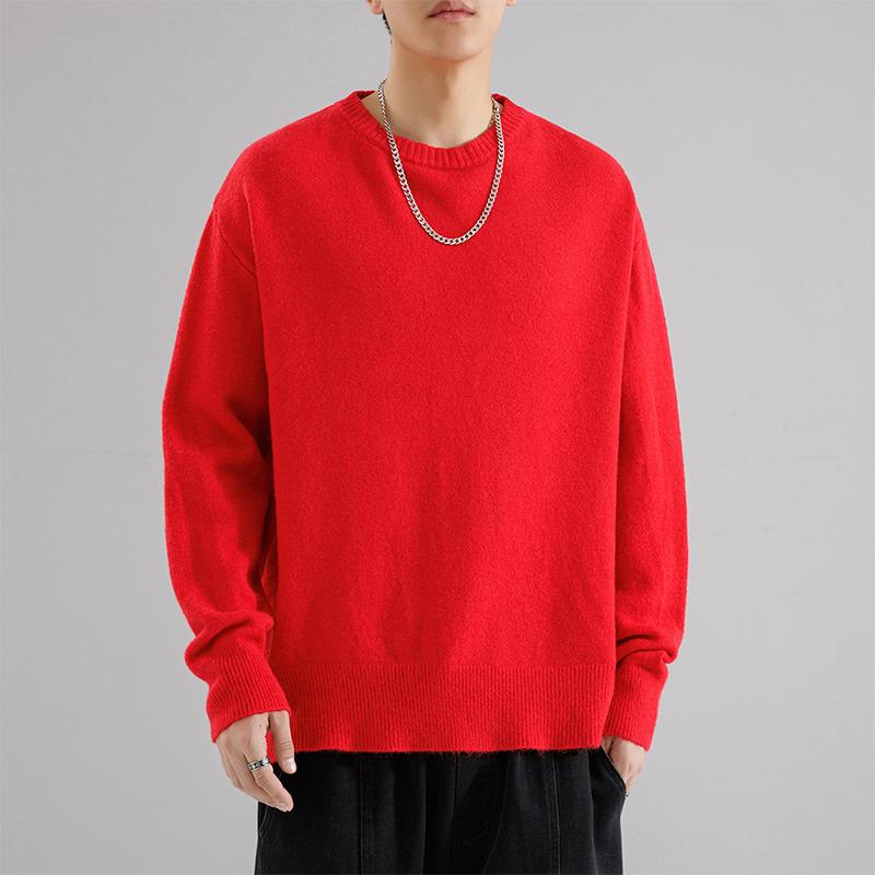 Solid Plain Crew Neck Long Sleeve Men Pullover Sweater Casual Couple Basic Knit Top