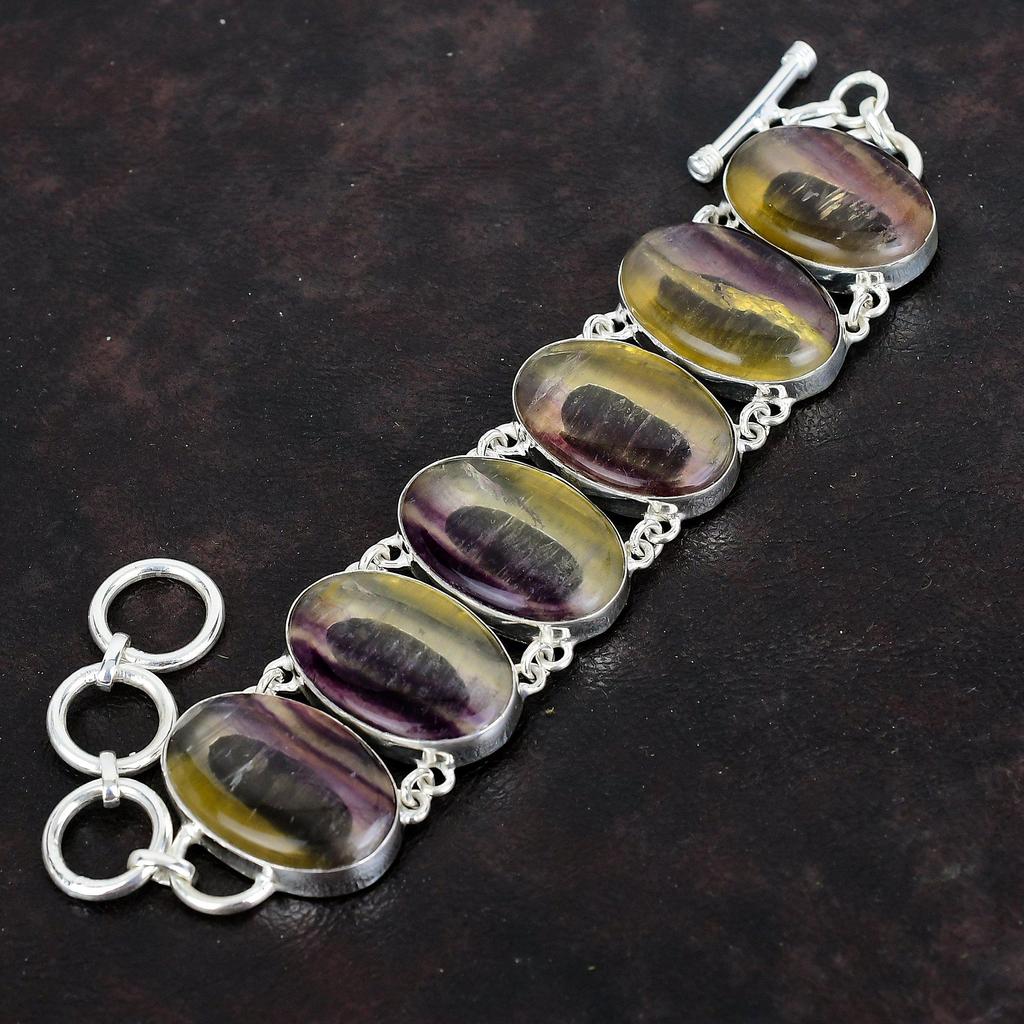 Браслет из мультифлюорита, браслет из настоящего драгоценного камня, регулируемый браслет из стерлингового серебра 925 пробы, ручная работа, абсолютно новые ювелирные изделия, подарки на годовщину