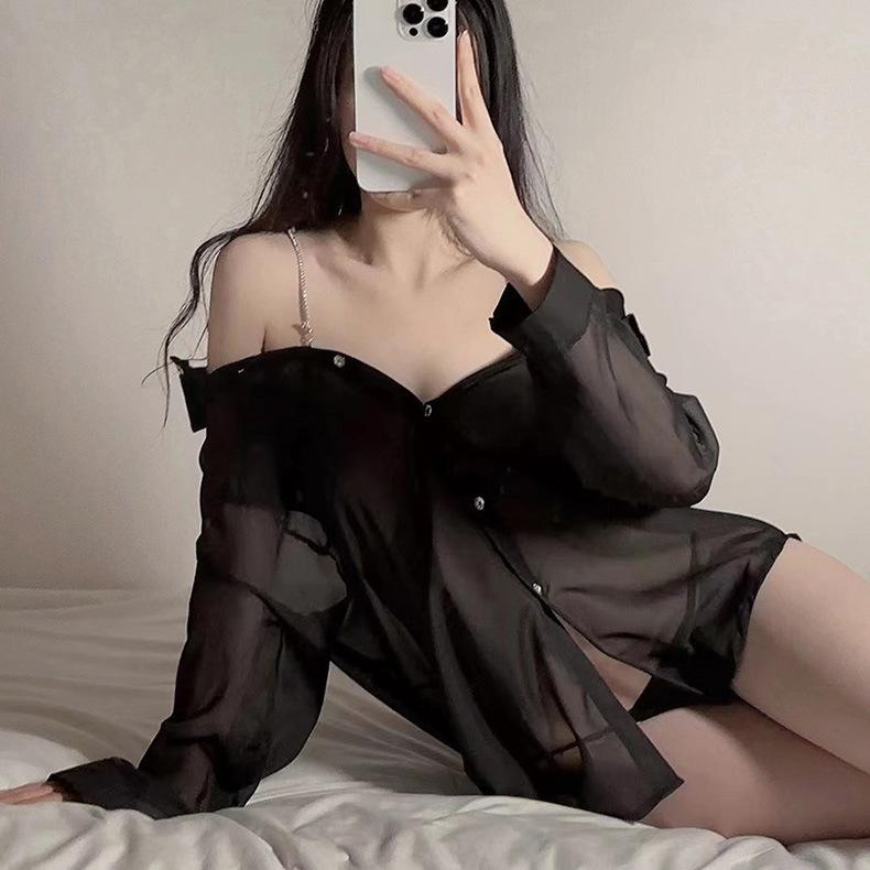 Сексуальное нижнее белье Сексуальная имитация рубашки бойфренда Перспектива шифоновая ночная рубашка High Sense Diamond Suspender Pure Desire Пижама
