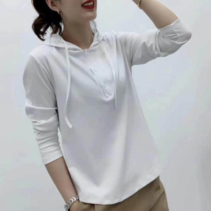 Осень Новая толстовка с капюшоном для женщин с длинными рукавами, базовая рубашка с капюшоном, повседневный свободный топ для мам, футболка большого размера для женщин