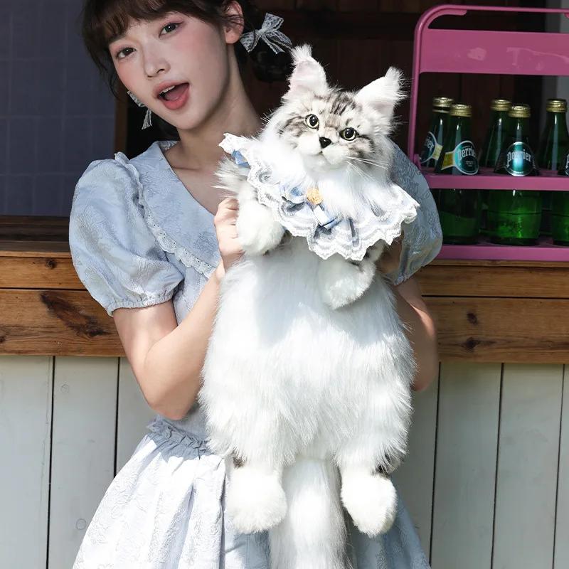 Полностью ручная работа, имитация плюшевого кота, рюкзак, модная и милая белая кошка, наплечная сумка для женщин, изысканные подарки на день рождения для девочки