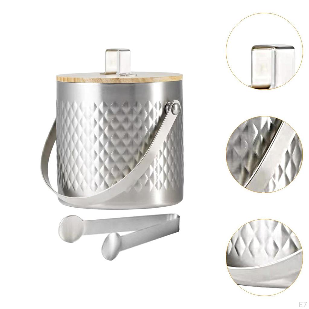 Ice Bucket Beer with Lid and Tong Multipurpose Metal Beverage Tub Drink Cooling for