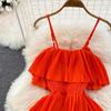 Women Summer Dress Sweet Chiffon Suspender Temperament French Gentleness Elegant Feeling Ruffle Cake Fairy Dress D3227
