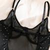 SINGREINY Polka Dot Print Underwear 3pcs Suits Fashion Strap Backless Club Shiny Sexy Suits Erotic Mesh Sheer Lingerie Sets