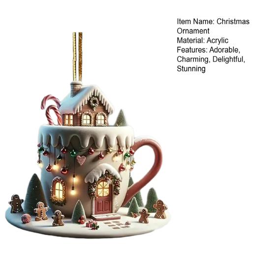 Кофейная чашка Рождественские елочные украшения 2D Акриловые Зимний Снежный домик Кружка в форме для горячего шоколада Подвесные
