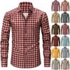 Men's Large-sized Elastic Checkered Striped Long-sleeved Shirt, Men's Digital Printed Square Collar Light Button Shirt