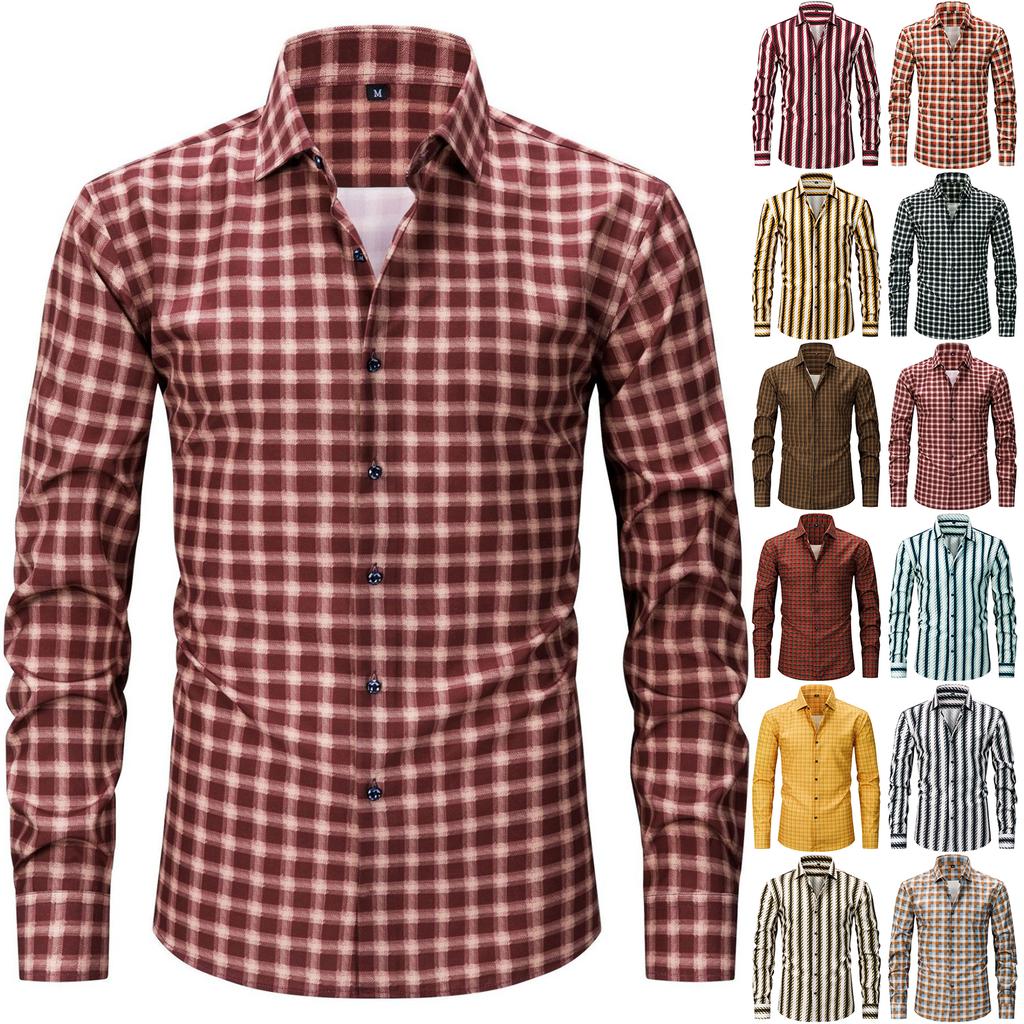 Мужская эластичная клетчатая полосатая рубашка с длинным рукавом большого размера, мужская рубашка на пуговицах светлого цвета с квадратным воротником и цифровой печатью
