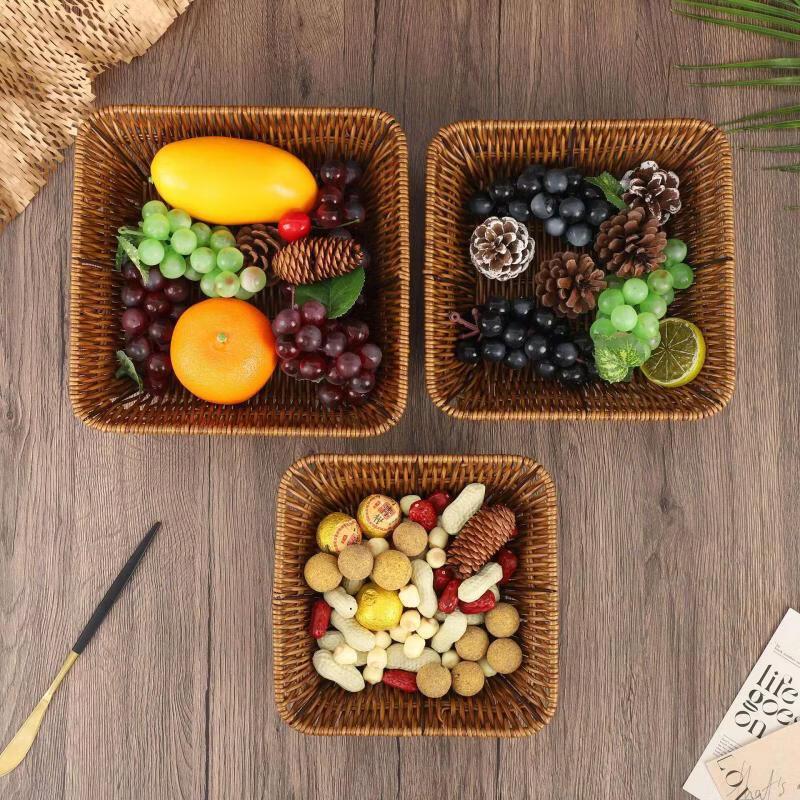 Квадратные корзинки для закусок с цветочным узором из искусственного ротанга (Набор из 3 шт.)