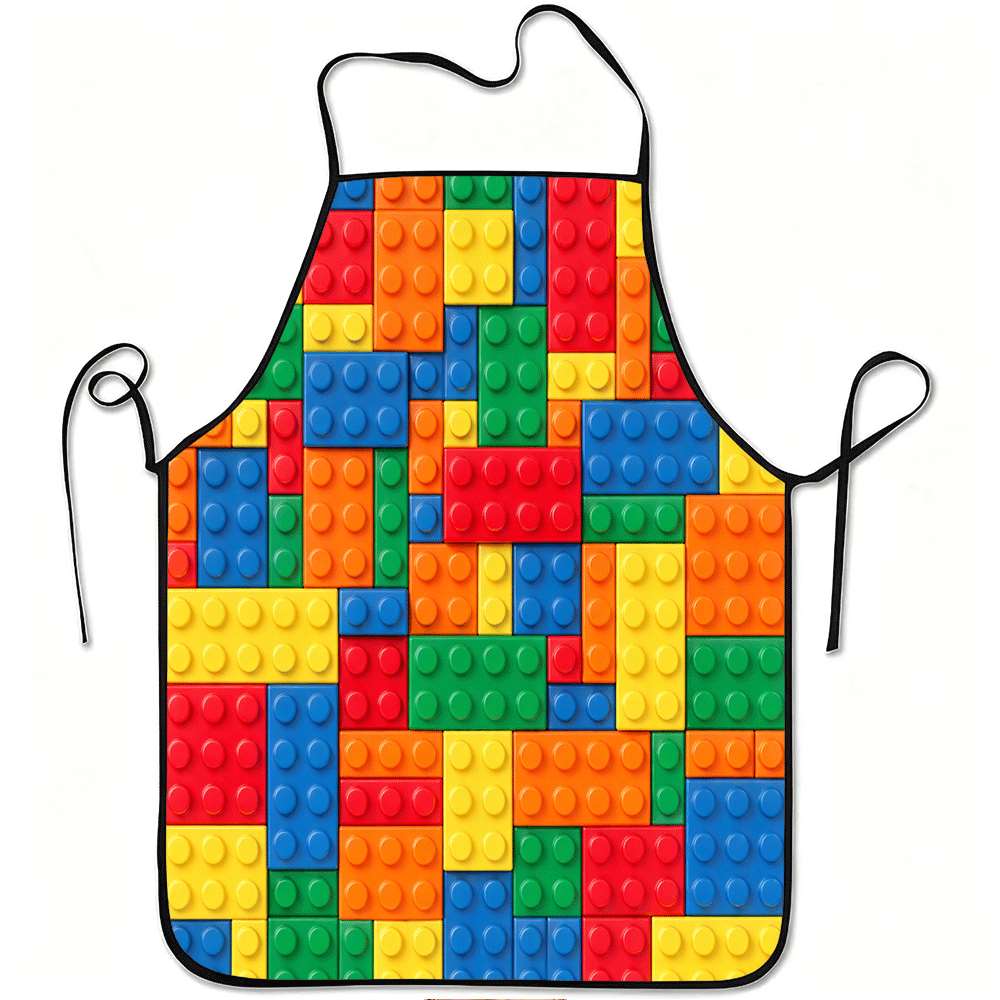 1pc Colorful Building Blocks Print Apron with Adjustable Waistband & Suitable for Cooking, Gardening,, Craft - Durable Easy-Clea