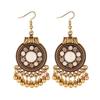 Women Ethnic Tassel Disc Flower Bead Pendant Long Dangle Hook Earring Jewelry