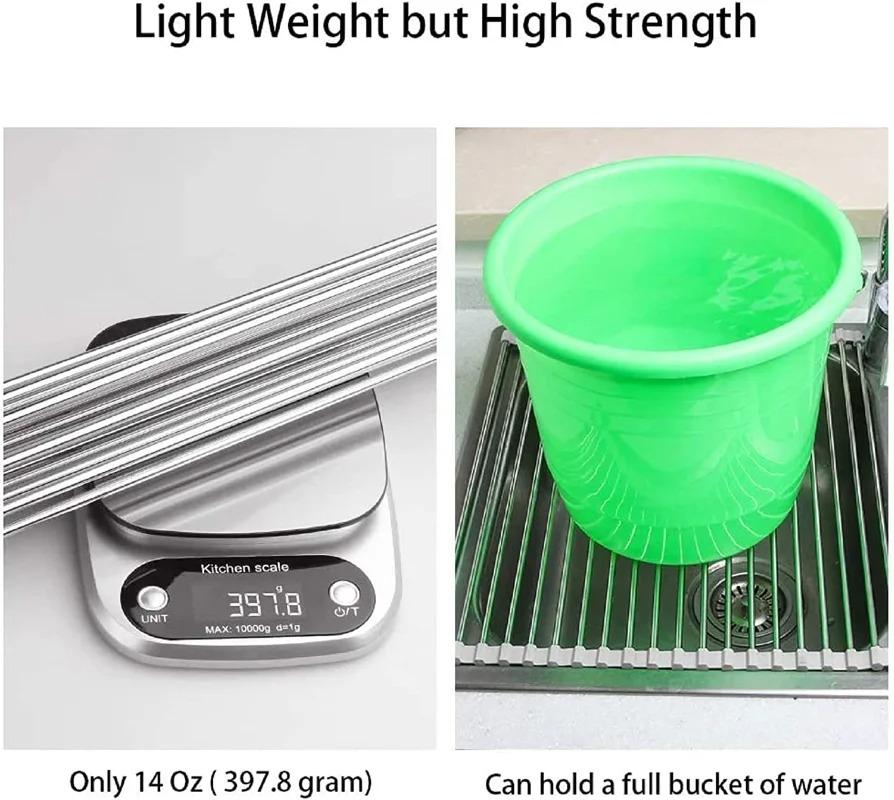 Dish Drainer Foldable Stainless Steel Roll Up Dish Drying Rack Shelf Kitchen Sink Holder Organizer Bowl Tableware Plate Storage