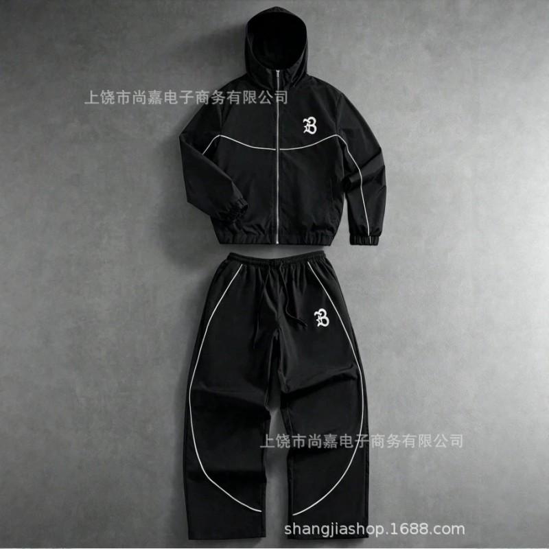 Mens Letter Print Hooded Zip Jacket Tracksuit Casual Sportswear Set S-6XL