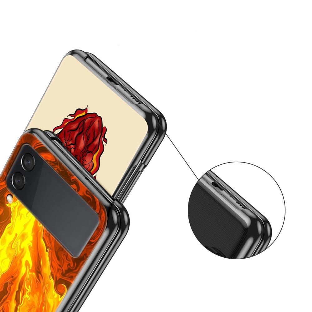 Чехол для телефона Samsung Galaxy Z Flip 3 4 5 6 7 Складной Черный Корпус Для Samsung Z Flip4 Flip5 ПК Жесткая Крышка Узор Пламени