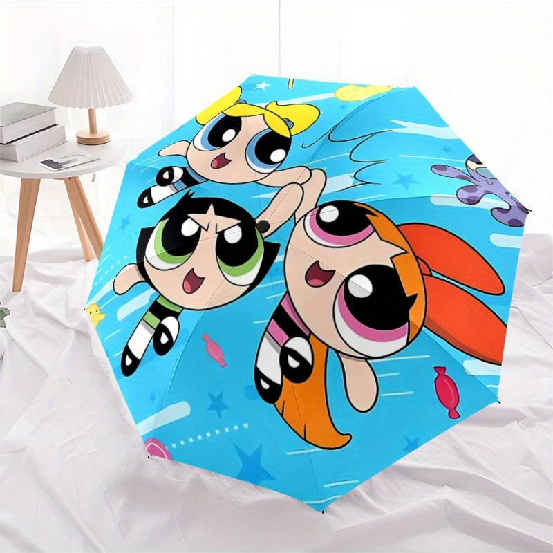 1pc The Powerpuff Girls Automatic Opening and Closing Folding - A Good Choice for Gifts, Fashionable and Convenient Umbrella With Cute Cartoon Charact