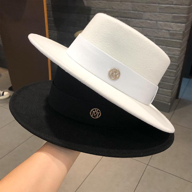 Internet celebrity basin hat children British retro M standard elegant flat top hat spring and autumn big eaves black bucket hat female tide
