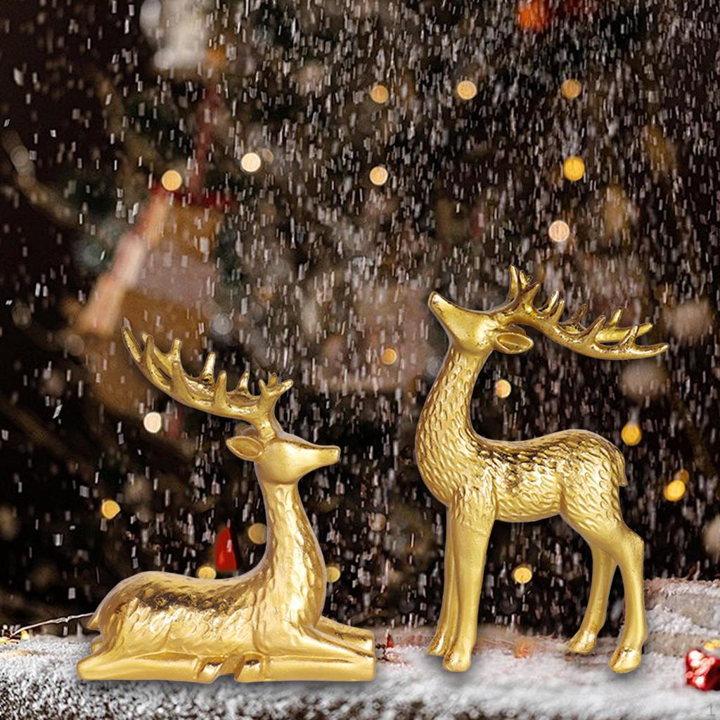 2 Pieces Deer Figurines Desktop Decor Collectible Artwork Ornament Elk Sculpture Resin Statues for