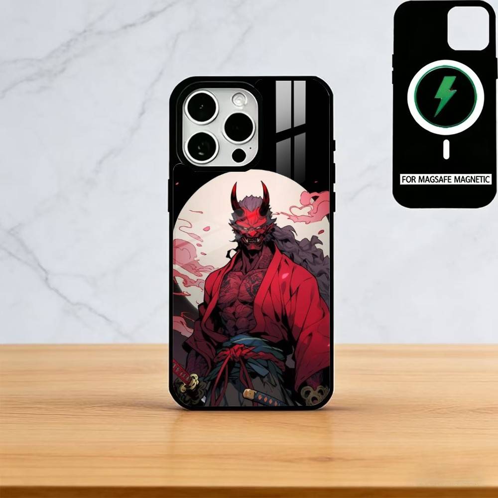 Japan Ghost Face Samurai Phone Case For iPhone17,16,15,14,13,12,11 Plus,Pro Magnetic with Magsafe Wireless Charging