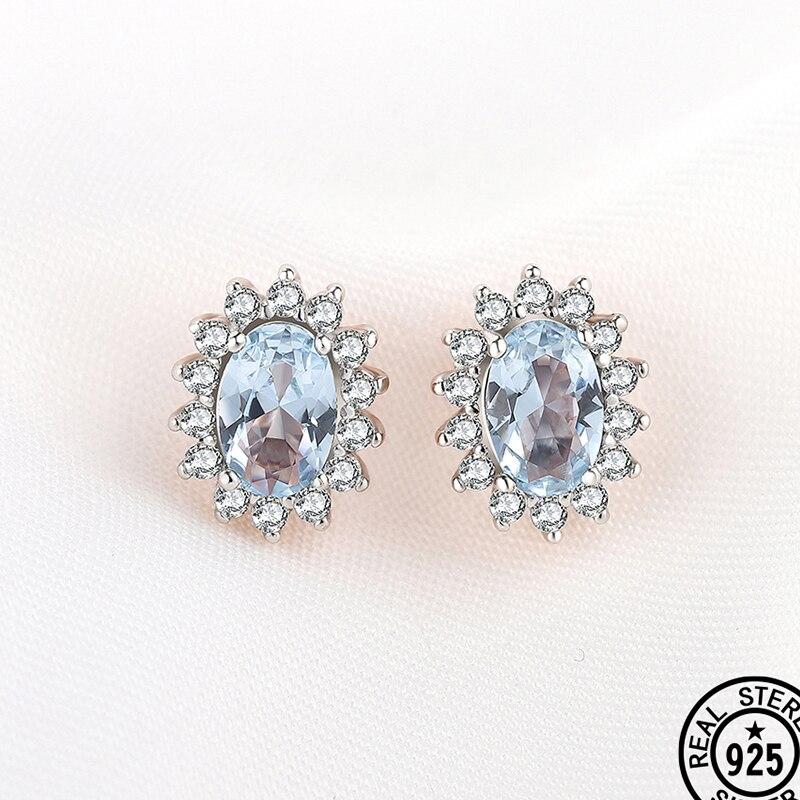Серьги Диана из стерлингового серебра 925 пробы, драгоценный камень, синий топаз, роскошные серьги-гвоздики с покрытием из розового золота для женщин, свадебные обещания, изящные ювелирные изделия