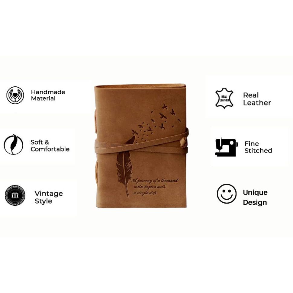Leather Diary Embossed With Leaf of Tree & Quote Antique Handmade Personal Leather Bound Diaryen Plain Size 5*7 Inch.